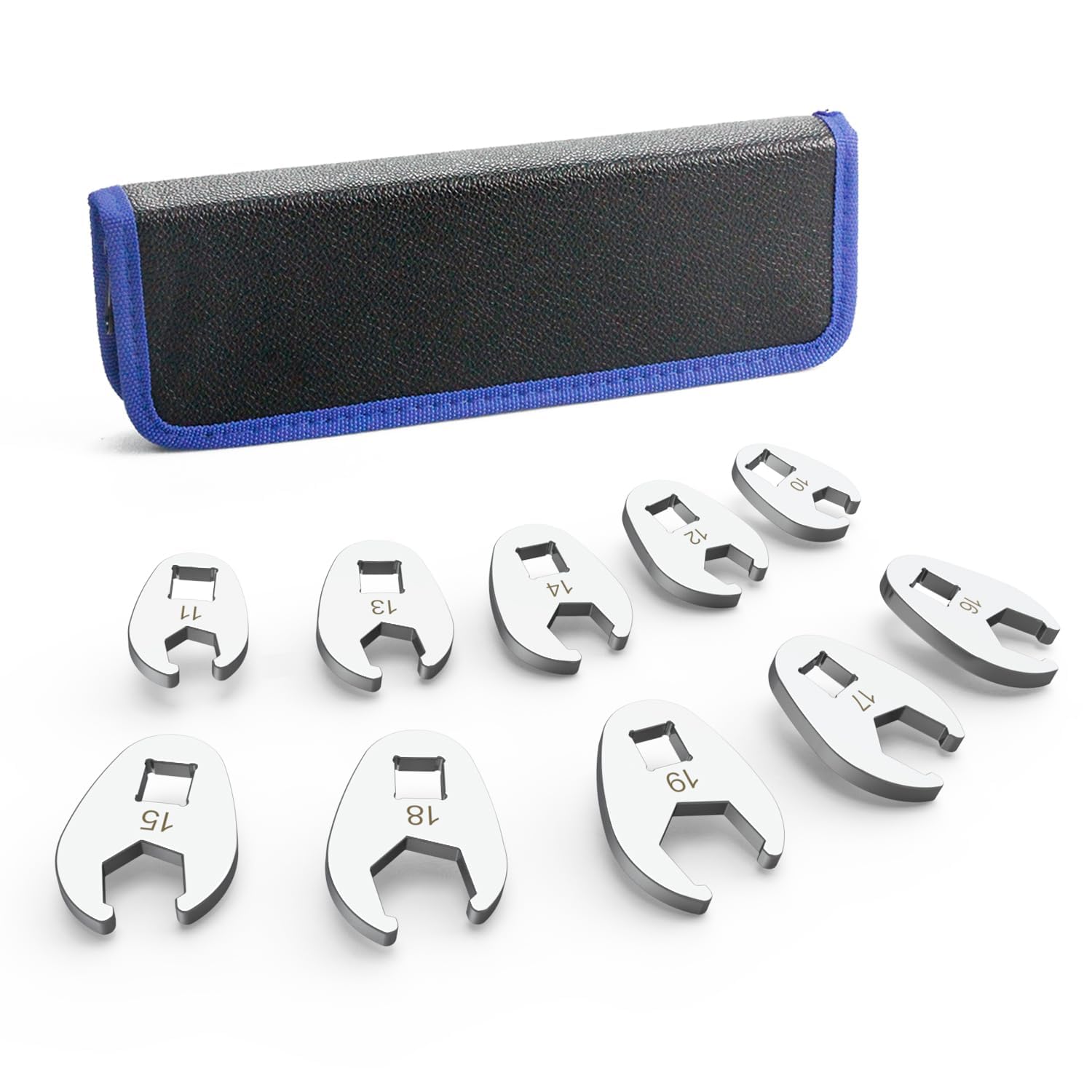 Photo 1 of 3/8" Drive Flare Nut Crowfoot Wrench Set with Storage Pouch, Metric 10 Piece Cr-V Steel + Ni-Cr Plating 5 Point Grip Flare Nut Crow Foot Tool Set, 10-19 mm Crowfoot Wrench for Tight Spaces Car Repair