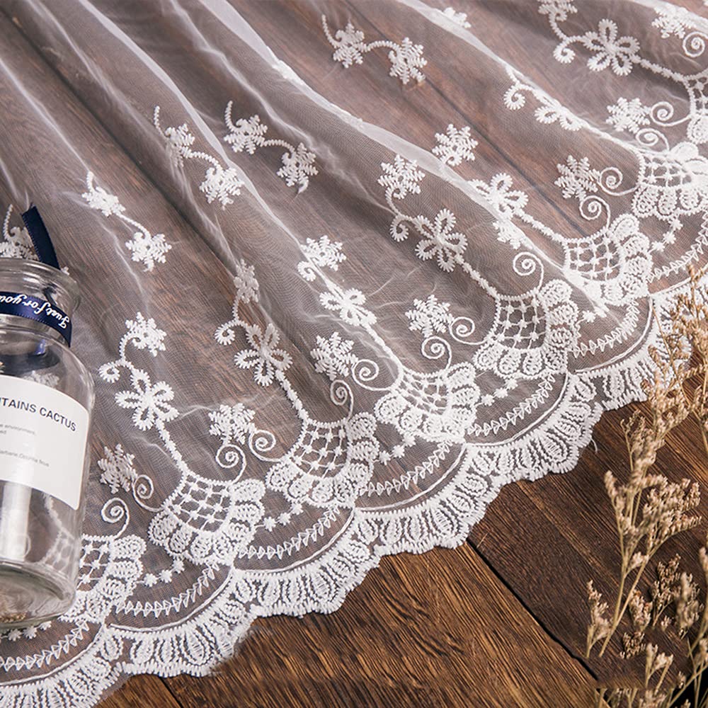 Duories 5 Yard Vintage Embroidered Lace Trim Decorative Ribbon Lace Fabric for Sewing Bridal Veil Petticoats Wedding Dress Wedding Decoration, 32 cm Width, C White