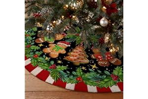 CROWNED BEAUTY Christmas Tree Skirt Collar 48 Inch Xmas Trees Gingerbread Man Soft Farmhouse Holiday Mistletoe Decoration (Red & Green) TS29
