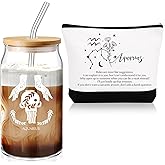 Sliner 2 Set Christmas Zodiac Gift for Women 16 oz Celestial Zodiac Signs Glass Cup with Lids Straws Horoscope Flower Sign Make up Bag 12 Constellations Thanksgiving Gift for Men Birthday(Aquarius)