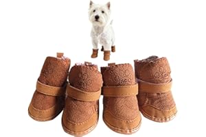 GabeFish Puppy Cute Cozy Warm Anti Slip Winter Boots for Small Medium Dogs Pets Cats Thicken Fleece Snow Shoes Brown Small