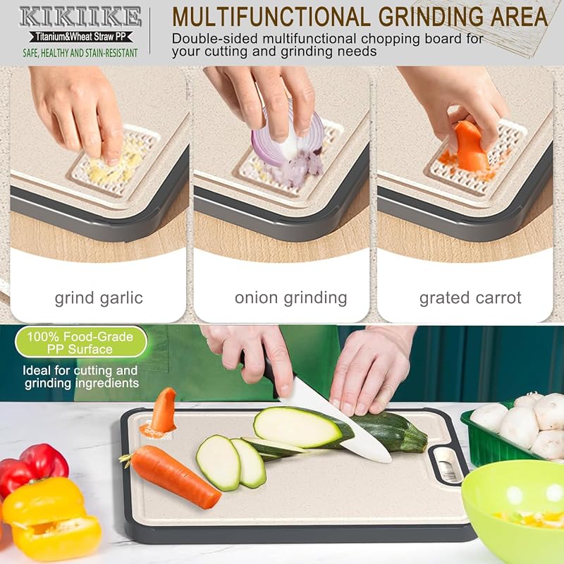 Tabla de cortar de titanio de doble cara para cocina, titanio puro y paja de trigo, tabla de cortar de metal PP, antideslizante, duradera y fácil de limpiar (grande) — foto 6 de 6