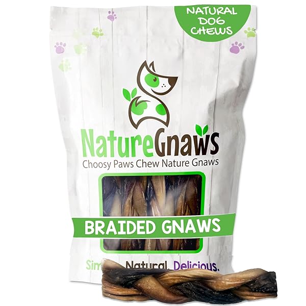 NATURE GNAWS BRAIDED GNAWS FOR DOGS 5-6″ (12 COUNT) – LONG LASTING FOR SMALL AND MEDIUM DOGS – NATURAL BEEF BULLY STICK COMBO BRAIDS – RAWHIDE FREE
