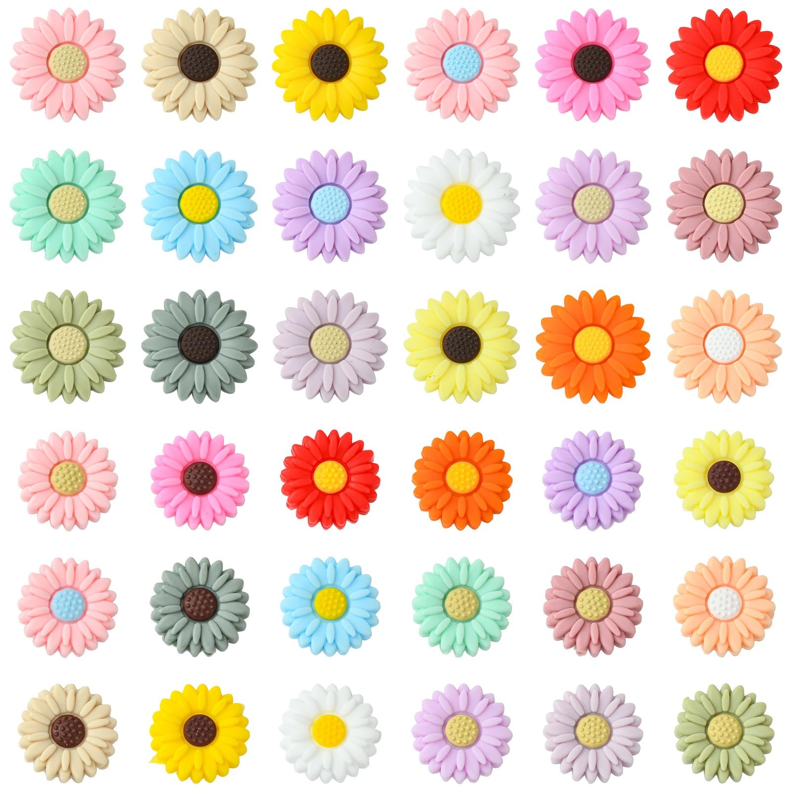 UR URLIFEHALL 36 Pcs Daisy Silicone Beads Flower Silicone Focal Beads Double Sided Floral Beads for Pens Lanyard Jewellery Garden Crafts Decor — image 1