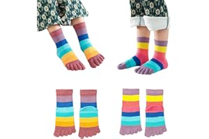 PURSUESTAR 2 Pairs Cotton Five Finger Toe Socks Athletic Running Casual Colorful Rainbow Seperated Socks for Kids Girls Boys 2-10 Years