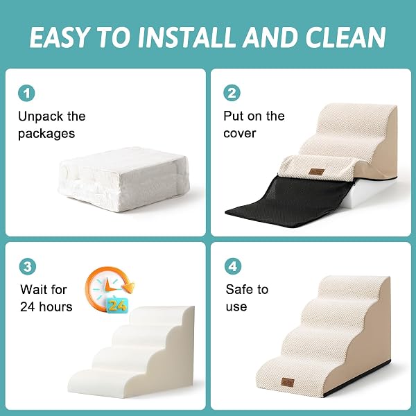 COZY KISS DOG STAIRS FOR SMALL DOG 19.7″ H, 4 STEP PET RAMP FOR BED