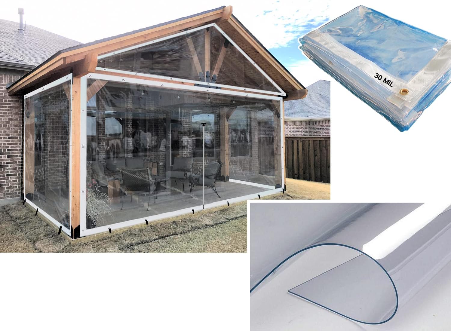 Outdoor Curtains - Akon Curtain 30 Mil Clear Tarps | Clear Vinyl | Made to Order | Patios, Porch, Screen Rooms, Gazebos | Waterproof Tarpaulin