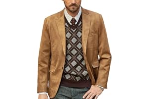 PJ PAUL JONES Mens Blazer Jacket Faux Leather Suit Jacket Casual 2 Buttons Suede Sport Blazer Coat with Pockets