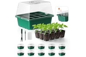 POROLIR Seed Starter Tray, 10PCS Seed Starter Kit, Seedling Starter Trays with Heightened Lids for Seed Staring, Indoor Gardening Plant Germination Trays (12 Cells per Tray) Green