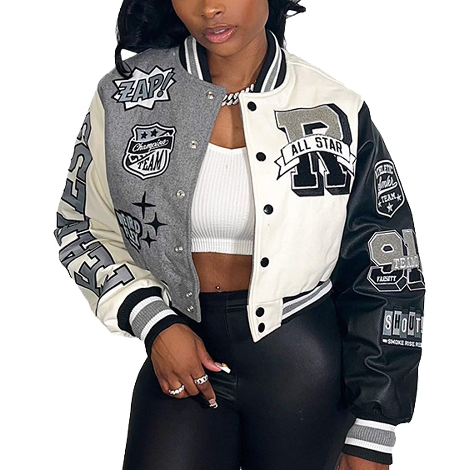 ACEFAST INC Varsity Jacket Womes Colorblock Letter