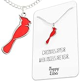Happy Kisses Cardinal Necklace For Women – Cute Red & Silver Charm – Cardinals Appear When Angels Are Near Message Card