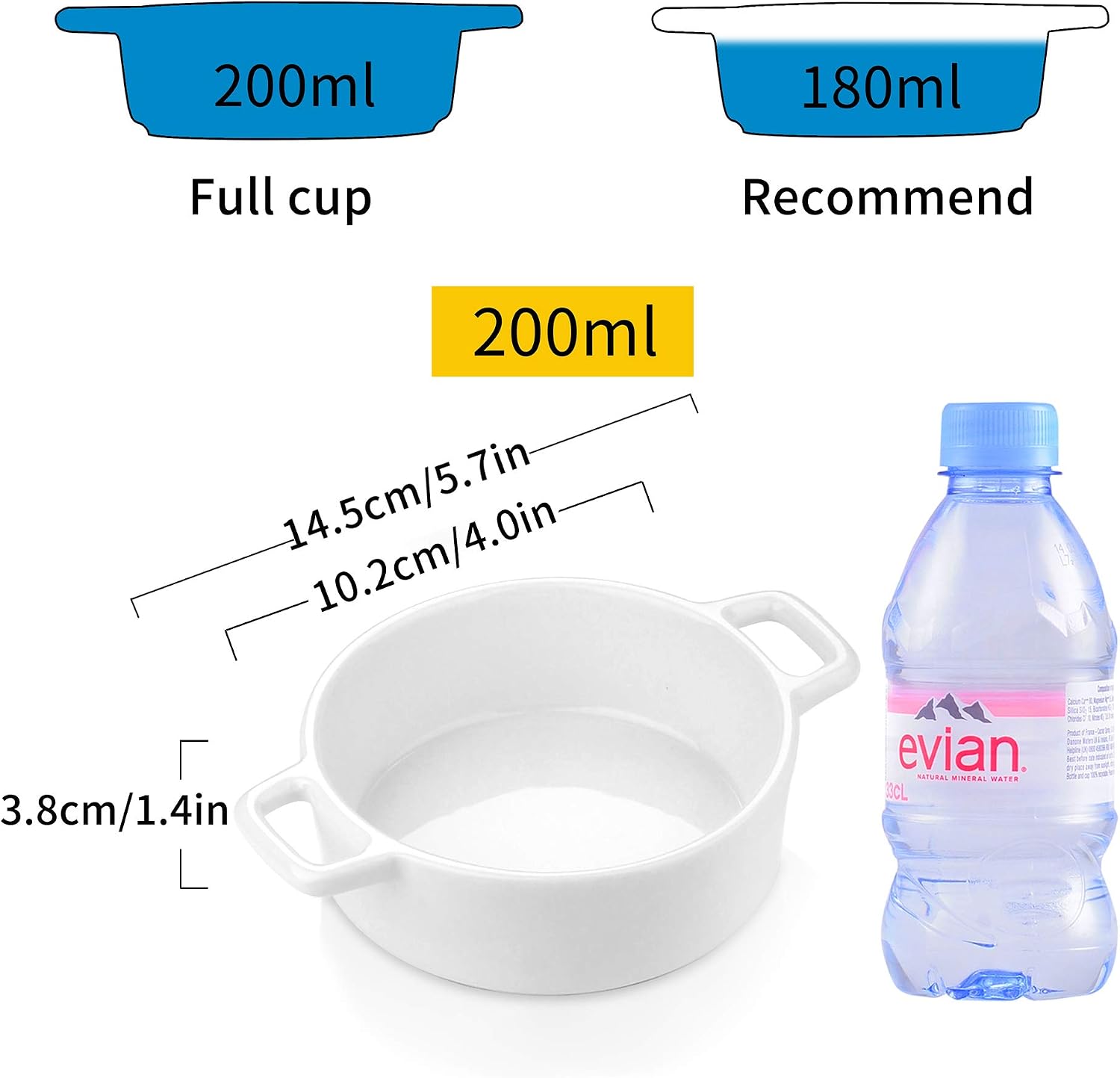 LOVECASA Porcelain Ramekins, Ramekins for Baking Creme Brulee Dish with Double Handle (White, 200ml,Set of 6) - Image 3