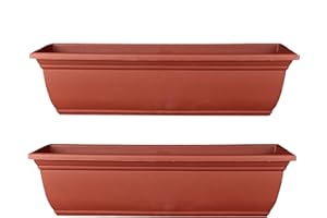 The HC Companies Mojave Rectangular Planter Box w/Drainage Holes - Long Planter Box for Windowsills, Balconies & More - Plast
