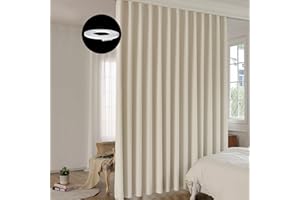 LuminBarrier Room Divider Curtain Sets with Bendable Ceiling Track, 95% Blackout Total Privacy Ceiling Track Curtains Floor to Curtains Track Kits 8.3 ft Wide x 7 ft Tall, Cream Beige, 1 Panel