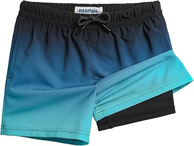 MaaMgic Badehose Jungen Badeshorts Kinder | Schnelltrocknend Schwimmhose Kurz Swim Shorts für Kleine | 2 in 1 Boardshorts mit Kompression Innenhose Taschen Verstellbare Tunnelzug MEHRWEG
