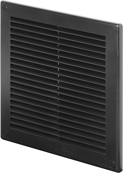 Awenta Plastic Air Vent Grille Cover 200x200mm Black with Insect Net