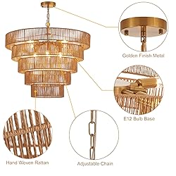 YOMECOO 25.6" Large Rattan Chandelier Vintage