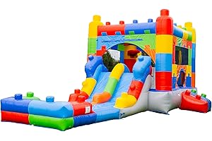 HERO KIDDO HeroKiddo Block Party Inflatable Water Slide Lightweight Premium Bounce House Combo with Detachable Pool with Air Blower Commercial Grade for Kids and Adults Basketball Hoop Outdoor Backyard Wet Dry