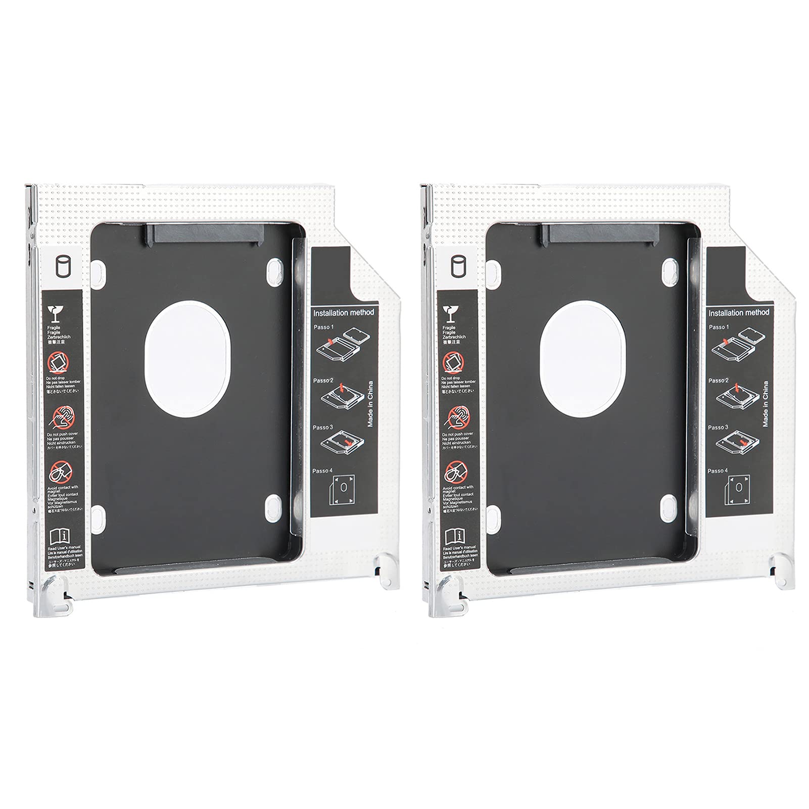 ASHATA 2Pcs SSD HDD Caddy 9.5mm Case Adapter, 2nd SSD HDD Caddy Optical Drive Bay DVD Adapter Case 9.5mm with 3Way Protection Switch for Universal Laptop CD/DVD-ROM Optical Bay