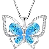 YL Women's Butterfly Necklace 925 Sterling Silver Flower Rose Pendant Birthstone Halo Jewelry