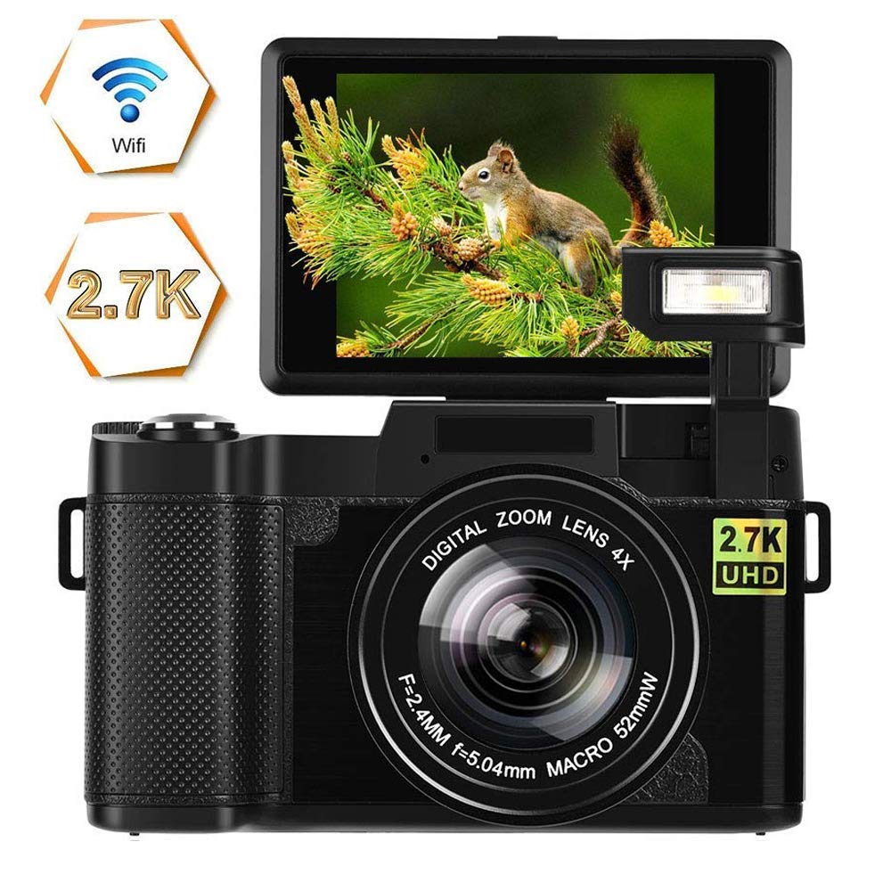 Digital Camera Vlogging Camera 24MP Ultra HD 2.7K WiFi YouTube Camera 3.0 Inch 180 Degree Rotation Flip Screen Camera Retractrable Flashlight