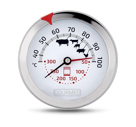 GOURMEO® 2-in-1 Fleischthermometer (Fleisch und Ofentemperatur) aus Edelstahl mit Garpunktanzeige | Bratenthermometer, Grillt