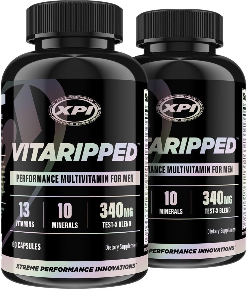 Vitaripped 60 Caps (2 Pack) - Complete Multivitamin for The Active Man - Over 20 Essential Vitamins & Minerals - All Natural Ingredients & Testosterone Blend