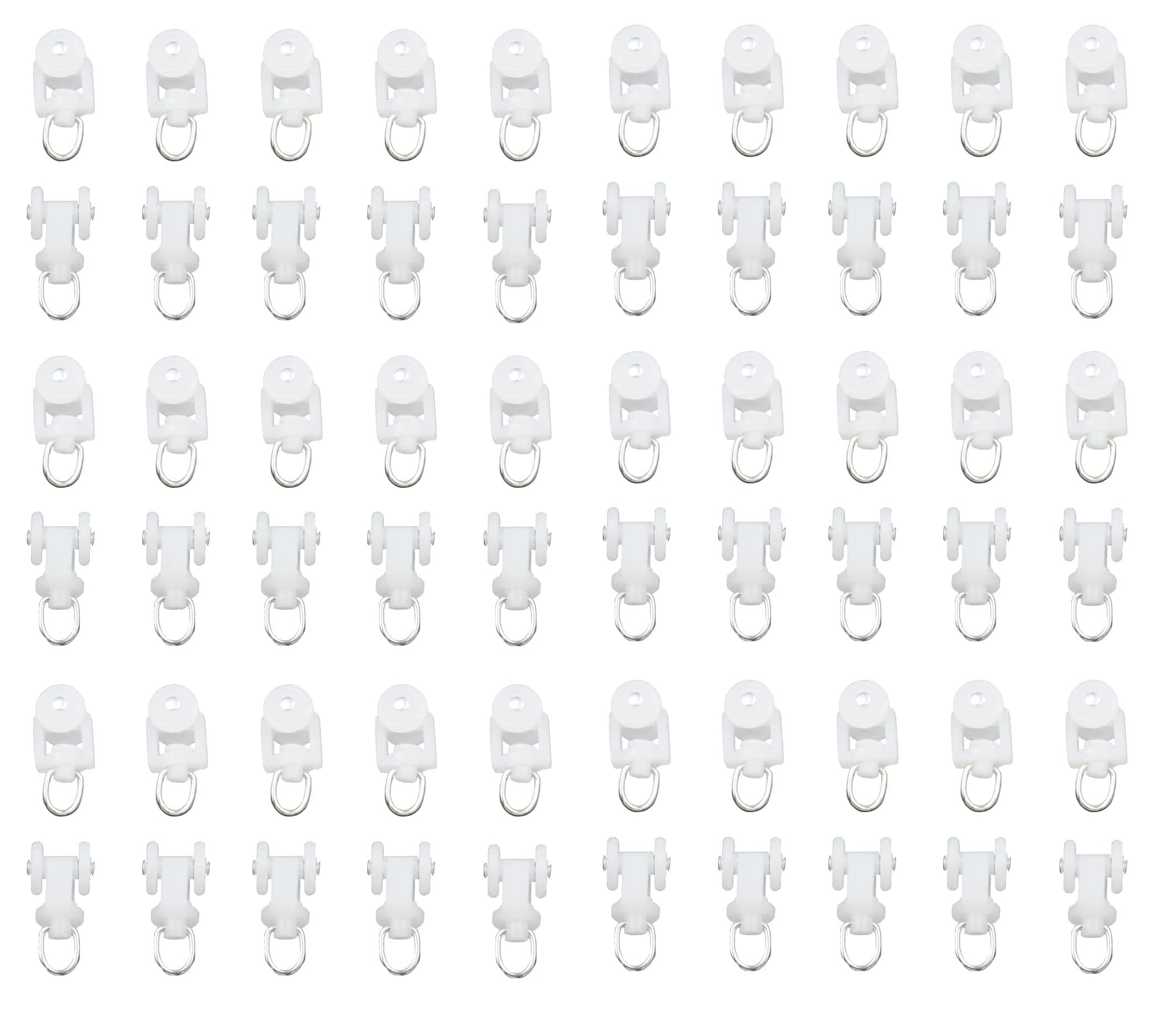 Curtain Track Rollers, Durable Ripple Fold Curtain Wheeled Carriers Runners Compatible Track Width 22mm (0.87"), White - 60 Pack