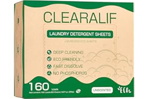 CLEARALIF Laundry Detergent Sheets up to 160 Loads (80sheets), Unscented, Laundry Detergent Strips Eco Friendly & Hypoallergenic