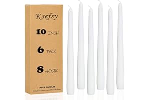 Ksefey 10 Inch White Taper Candles Set of 6 - Dripless,Unscented,8 Hours Burn Time-Perfect for Wedding,Dinner,Party and Home 