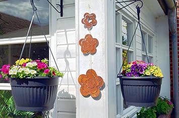 HKT Home Deco Blume Rost Metall Edelrost zum Hängen Blumen Hängedekoration Deko Garten-Dekoration 3tlg. Satz Garten Balkon Te