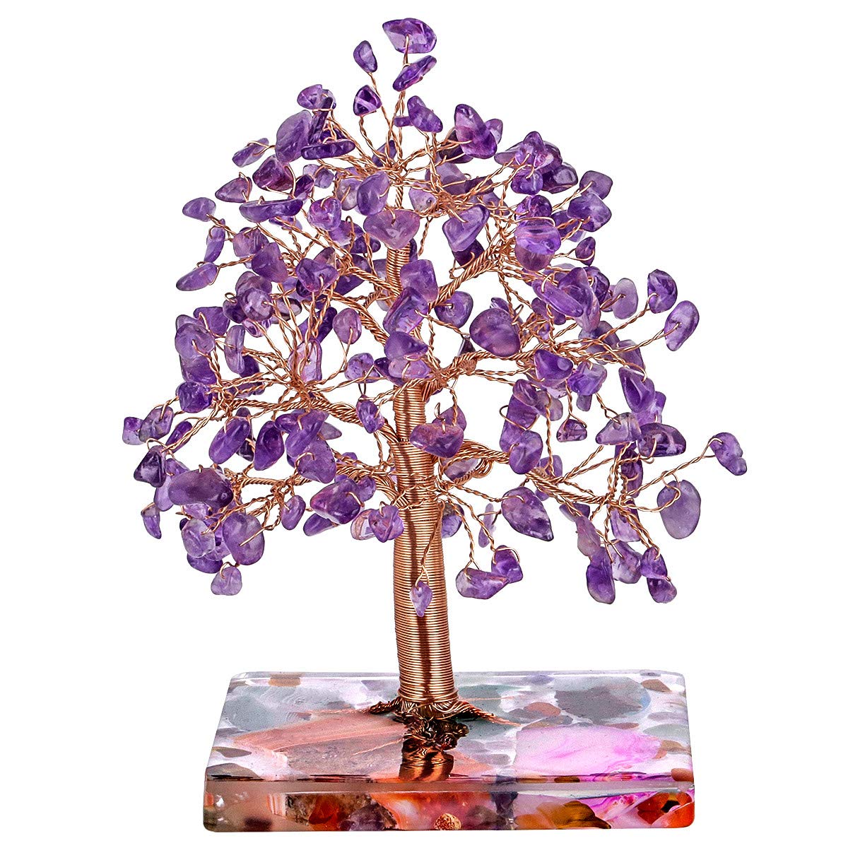 KYEYGWO Amethyst Crystal Tree with Agate Slices Resin Base Reiki Money Tree for Wealth and Luck