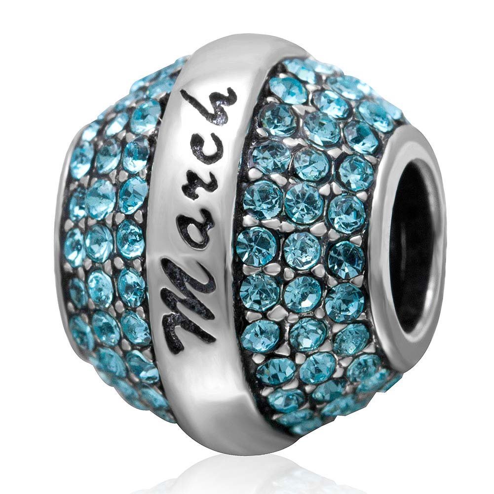 Birthstone Charm 925 Sterling March Charm Birthday Charm Anniversary Charm Love Charm for Pandora Bracelet (March)