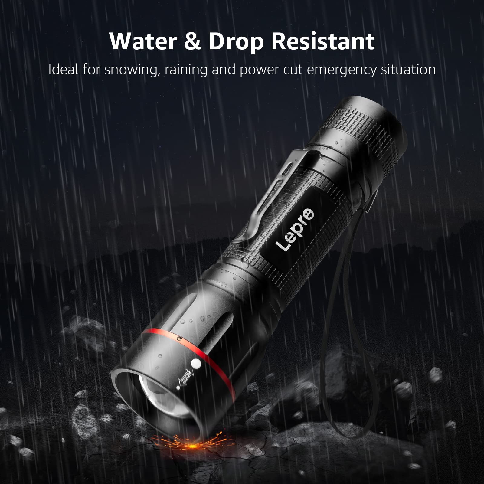 Lepro LED Flashlight with Clip, LE2050 Flashlight High Lumens, 5 Lighting Modes, Zoomable, Waterproof, Lightweight Flashlights for Emergencies,Camping, Powered by AAA Battery, 2 Pack