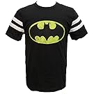 DC Comics Batman Classic Logo Striped Sleeves Black T-shirt (X-Large)