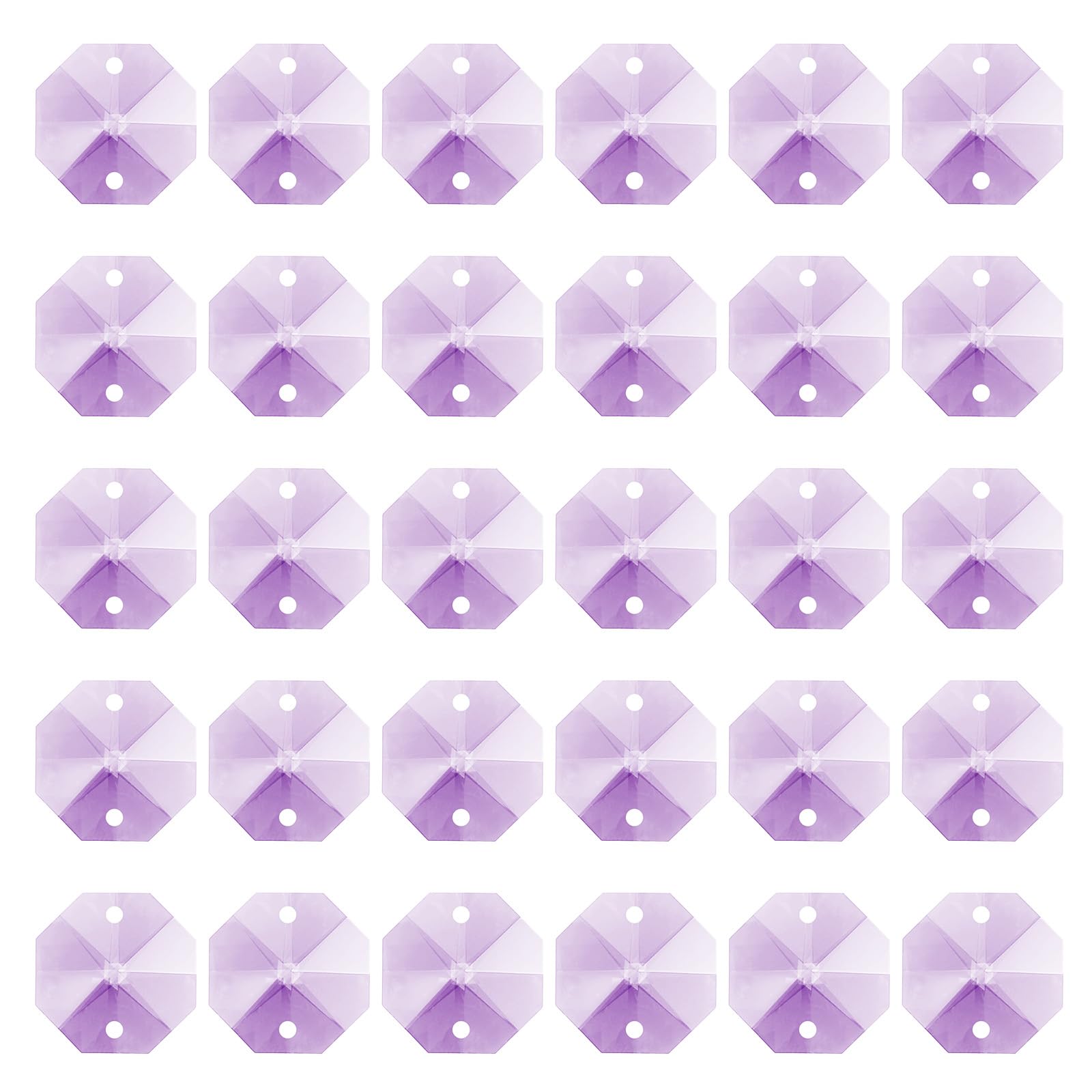 PATIKIL K9 Crystal Octagon Beads 2 Holes Pendants, 60 Pack 14mm Chandelier Prisms Parts Ornaments Hanging Beads for DIY Arts Crafts Decoration, Light Purple