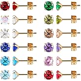 12 Pairs Surgical Stainless Steel Birthstone Cubic Zirconia Stud Earrings Round Star Heart Square Princess Cut CZ Stud Earrings Set
