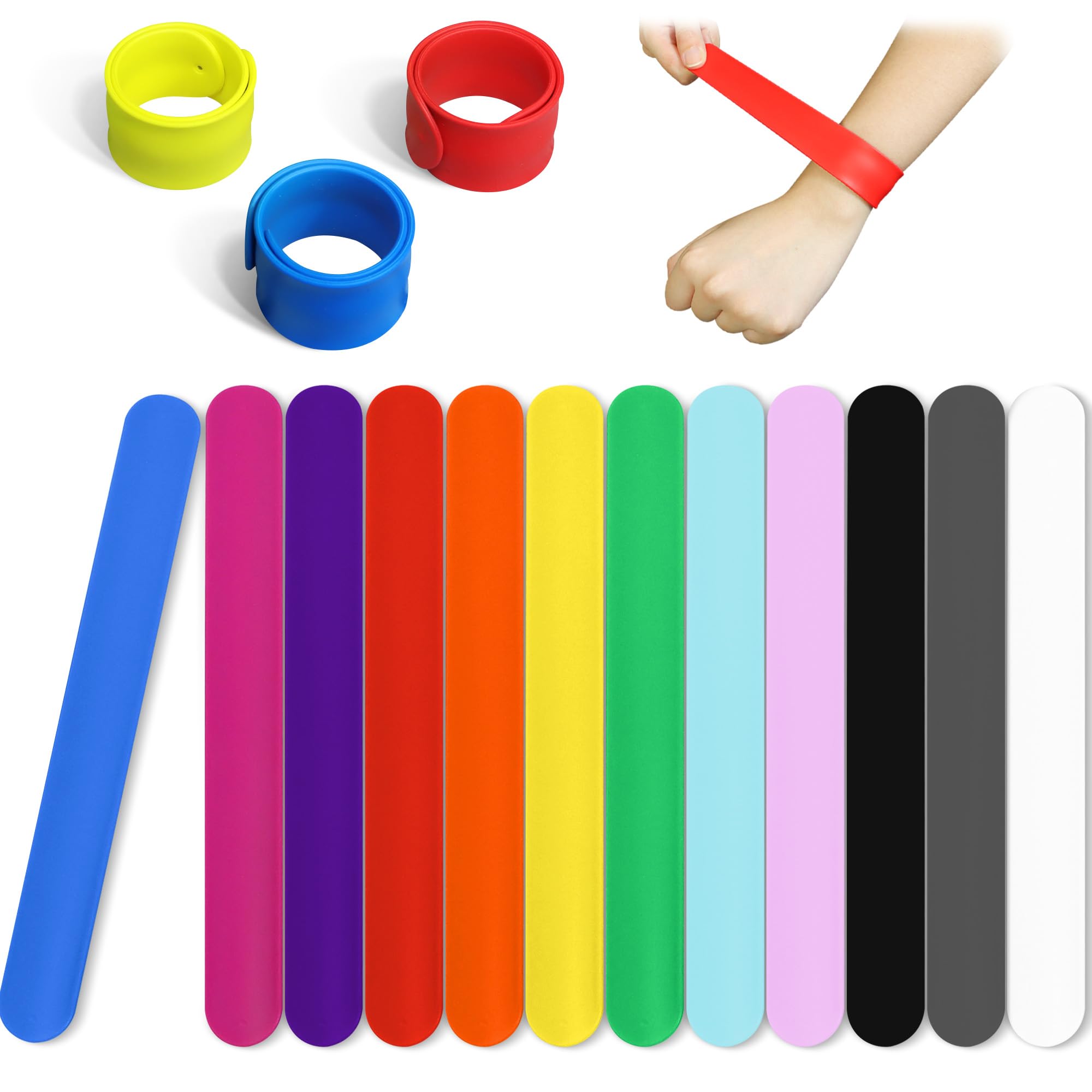 NOVELTY PLACE Silicone Rainbow DIY Slap Bracelets Party Wrist Strap, 12 Colors Silicone Wristband for Adult Teens Kids Classroom Craft Activity Prize Gift Party Costume (Pack of 12)