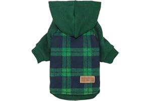Fitwarm Tartan Plaid Dog Hoodie, Knitted Dog Clothes for Small Dogs Boy, Pet Sweater with Hood, French Bulldog Winter Outfit, Green, Large