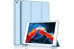 iMieet iPad 9th Generation Case 2021/iPad 8th Generation Case 2020 10.2 Inch with Pencil Holder, iPad 7th Gen 2019 Case with Soft Baby Skin Silicone Back, Auto Wake/Sleep Cover (Sky Blue)