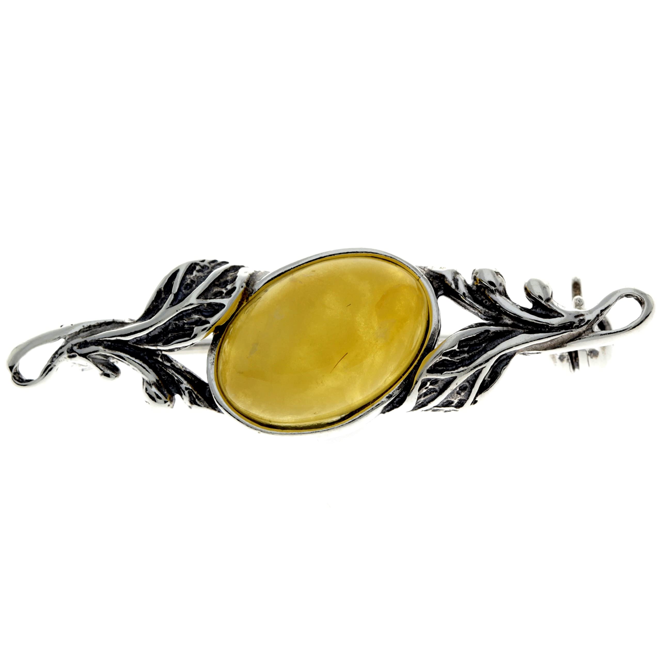 SilverAmber Jewellery Oval Genuine Lemon Baltic Amber & Sterling Silver Classic Brooch - 4022L