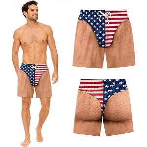 DgfNice Funny Patriotic Men's Swim Trunks American Flag Beach Shorts | Funny patriotic men's swim trunks for beach days, pool