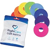 RightCare CGM Adhesive Patches Pre-Cut for Freestyle Libre 2 &amp; 3, and Lingo, Waterproof Adhesive Medical Tape, Uncovered Circle Protective Patches, Multicolor Assortment, Bag of 25