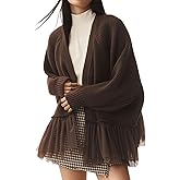 CHARTOU Open Front Chunky Cardigan Sweaters for Women Dressy Lace Long Sleeve Cable Knit Sweater Outwears