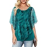 Cestyle Womens Flowy Blouses Dressy Casual Shirts Lightweight Mesh Poncho Tops