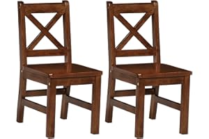 eHemco Solid Hard Wood X Back Kids Chair, Coffee, Set of 2