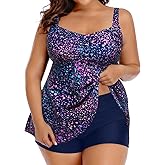 Aqua Eve Women Plus Size Tankini Swimsuits with Shorts Bathing Suits Two Piece Swimwear