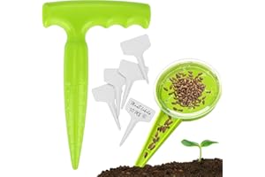 Milifox Seed Planter Tool, 6.9" Dibber Garden Tool, Plastic Dibbler Tools for Planting, Seed Dispenser, Bulb Digger Garden Planter for Sowing Seeds, Bulbs, Digging (with Plant Labels)