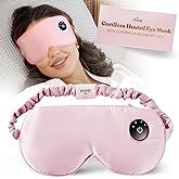 Silk Cordless Heated Eye Mask for Dry Eyes - Heating Warm Electric Mask Hot Moist Compress Heating Pad, Blepharitis, Chalazion, Stye - USB Rechargeable Sleep Mask - Pink