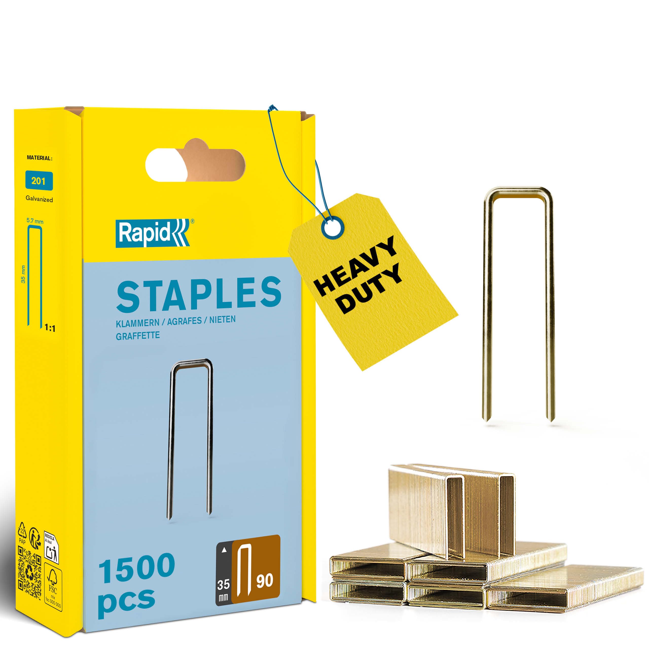 Rapid High Performance No.90 Narrow Crown Staples, Leg Length: 35 mm, 5000126 - 1500 Pieces